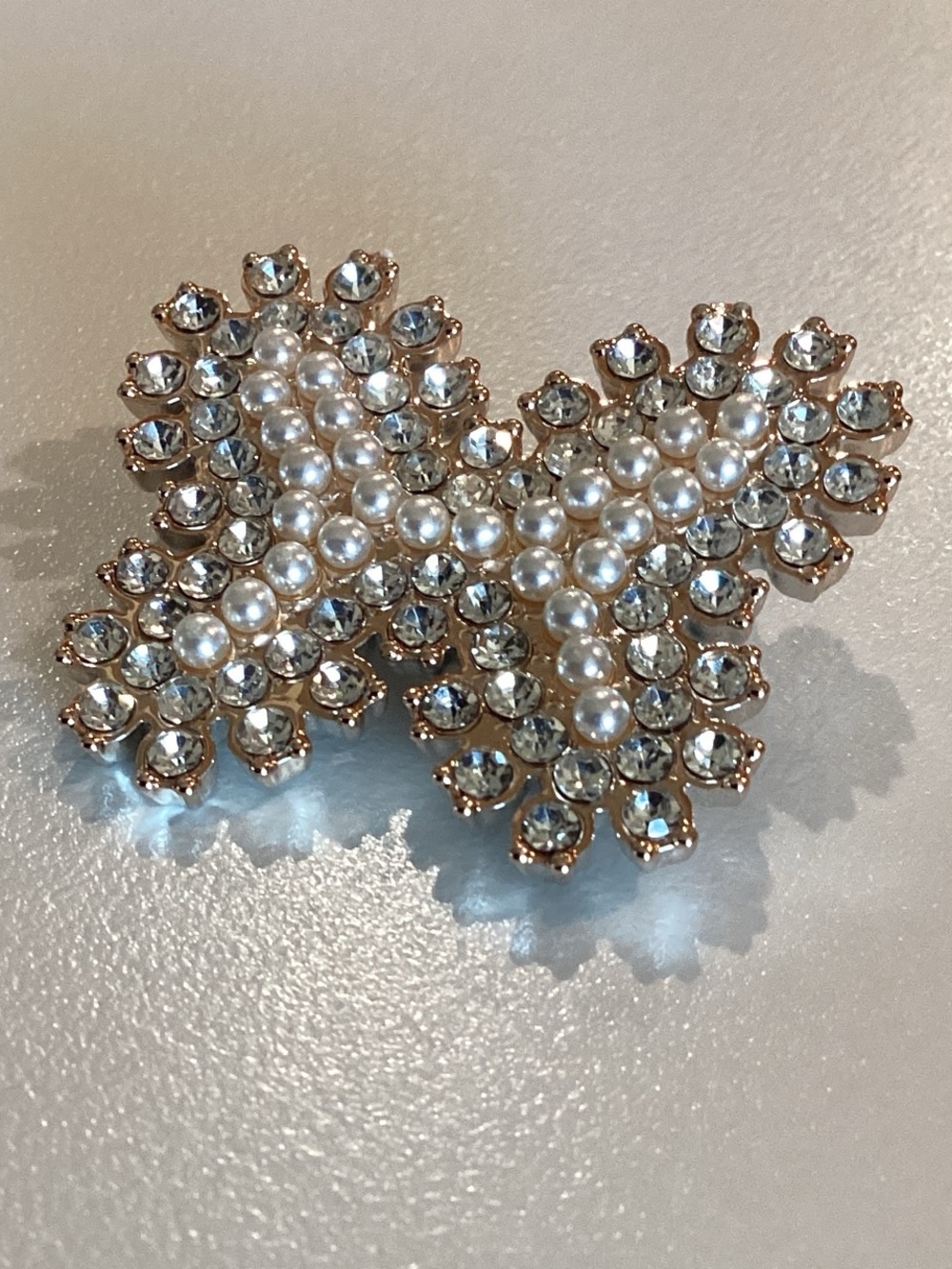 Pearl and Crystal Floral Butterfly Cluster Brooch in Gold Tone